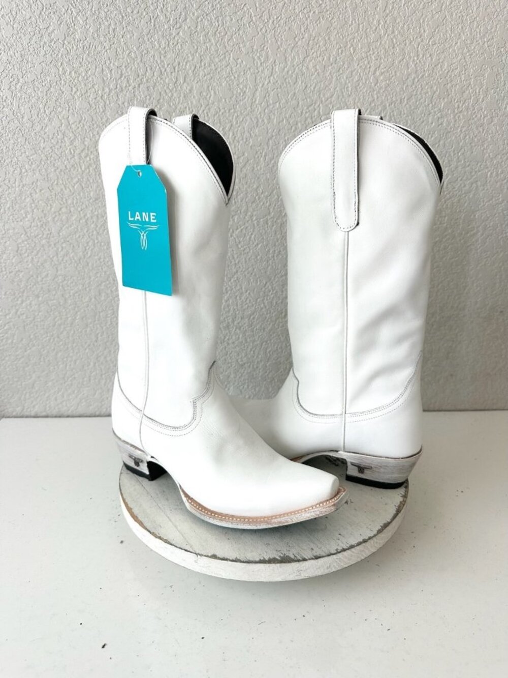 Lane EMMA JANE White Cowboy Boots Western Cowgirl Mid Calf Tall Snip Toe Sz 8